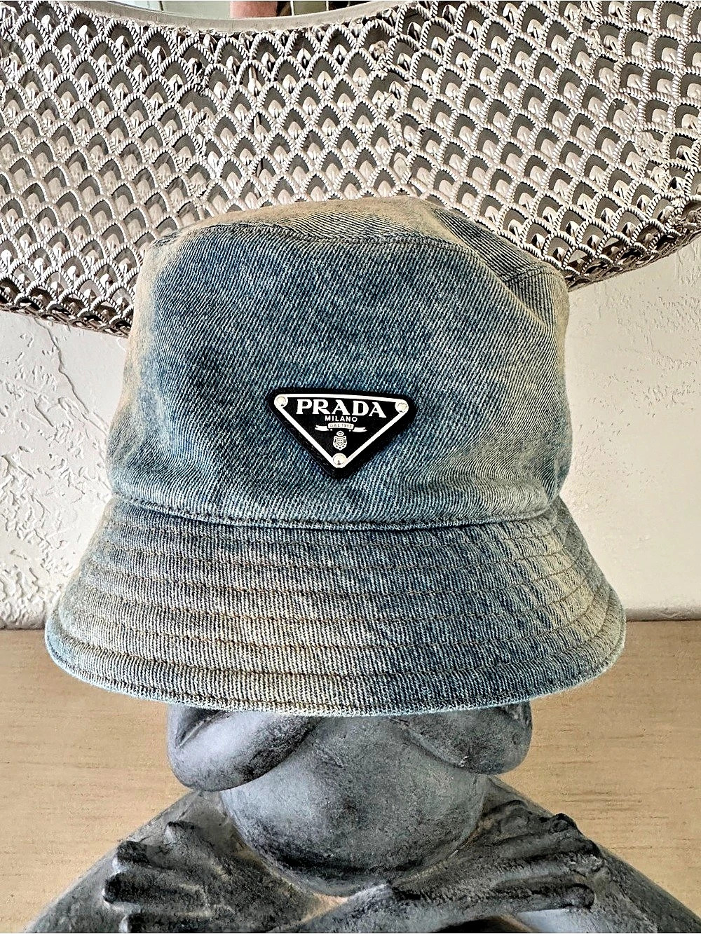 Prada Denim Bucket Hat 1HC137 Blue & Gray